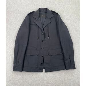 AKM Military Utility Jacket Mens L Black Canvas Button-Up Lined Pockets